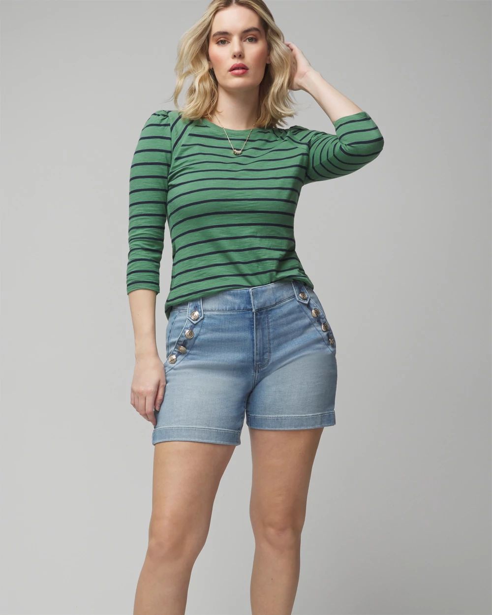 Everyday Soft Denim Mariner Button Shorts White House Black Market